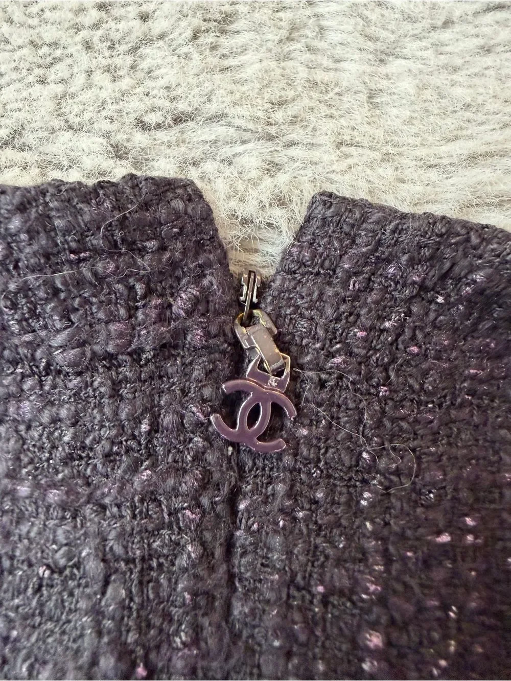 CHANEL Black Purple Lesage Tweed Short Sleeve Faux Wrap Dress‎ French 42 US 10